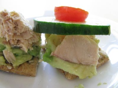 Salmon and avocado on crackers