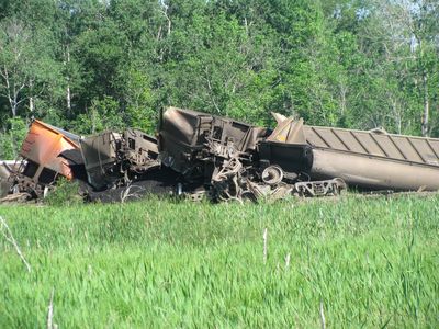 Train derailment closeup