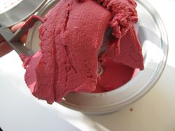 Beet ice cream on paddle