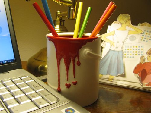 Ceramic paint can pencil holder
