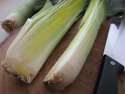 Leeks halved lengthwise