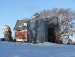Leaning silo farm schoolhouse